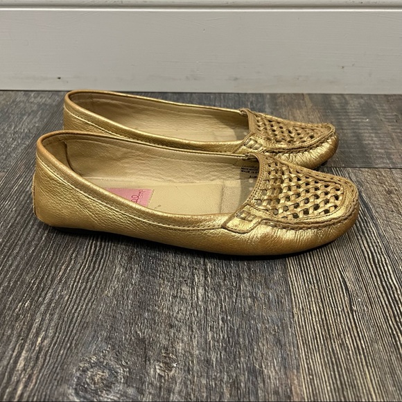 Lilly Pulitzer leather loafers flat shoes gold size 8.5 - Picture 10 of 10